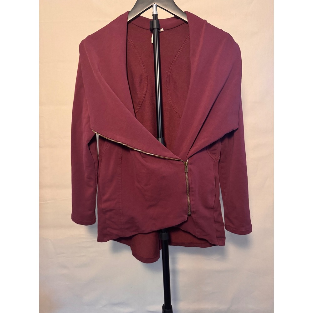 My Beloved M Burgundy Draped Asymmetrical Zip Jacket Cardigan Approx MSRP $98